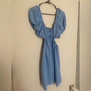 Blue side cut off shoulder dress
